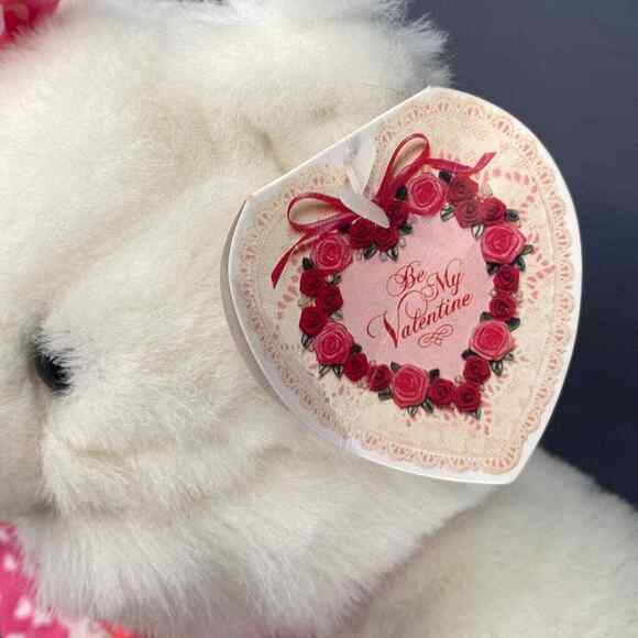 VTG Valentine Teddy Bear Plush Stuffed Animal White Pink Hearts Skirt 12" New - Picture 8 of 12